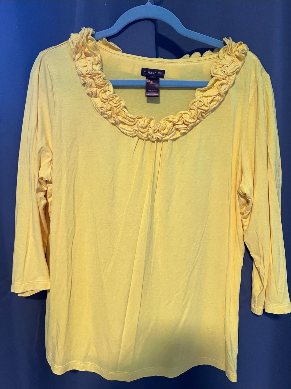 Multiples Sunny Yellow Ruffle-Trim Long Sleeve Top